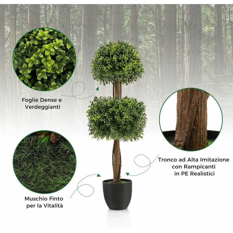 COSTWAY Albero Bosso Artificiale da 100 CM, Albero Finto con Doppia Sfera e  Vaso di Plastica Riempito di Cemento, Piante Finte Resistenti ai Raggi UV,  Decorazione per Ingresso, Giardino e Casa