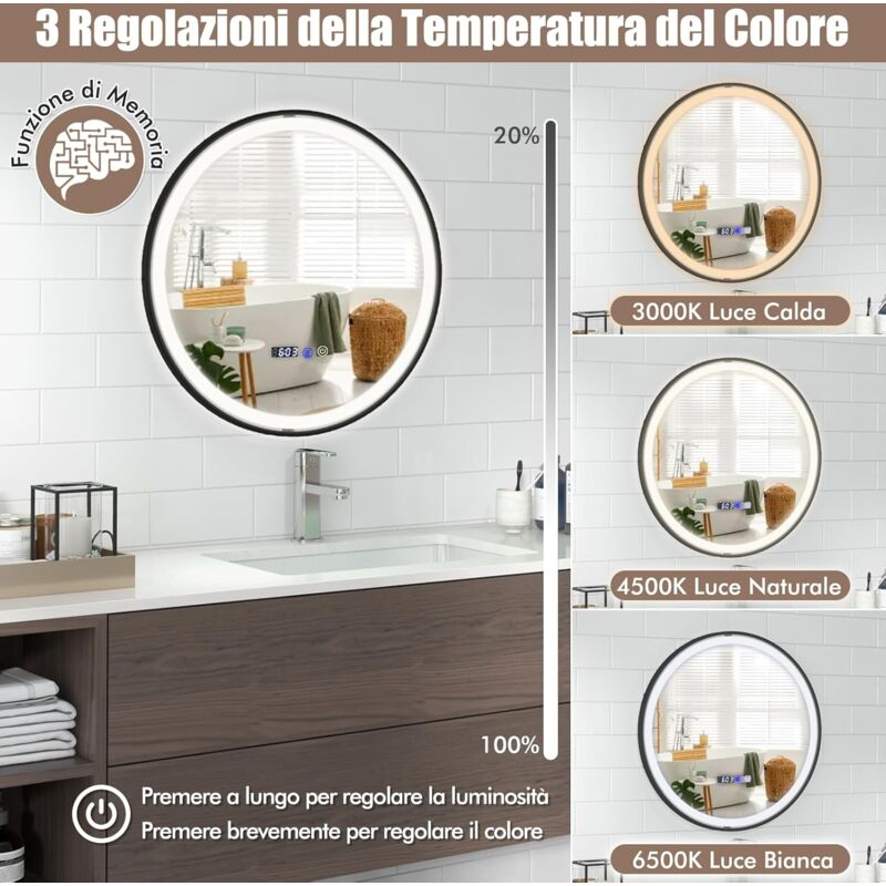COSTWAY Specchio da Bagno, Specchio Rettangolare da Parete con Cornice in Metallo Nero, Appeso COSTWAY Specchio da Bagno, Specchio Rettangolare da Parete con Cornice in Metallo Nero, Appeso
