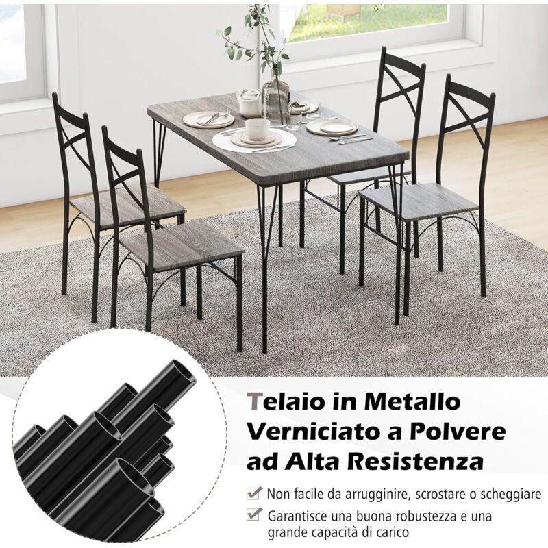 Tavolo da Pranzo Rotondo con 4 Sedie, Set Tavolo e Sedia per Conferenze, Tavolo da Pranzo Piccolo, Capacità di Carico 200 Kg, 8 colori