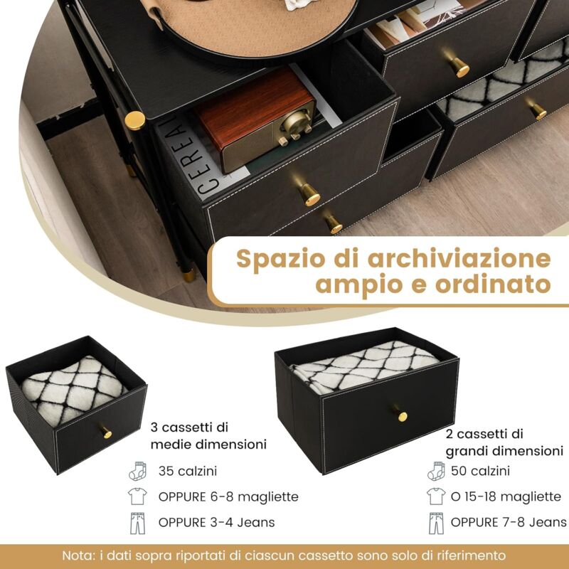 Comò Con 9 Cassetti In Tessuto Sorbus - Struttura Acciaio, Piano Legno