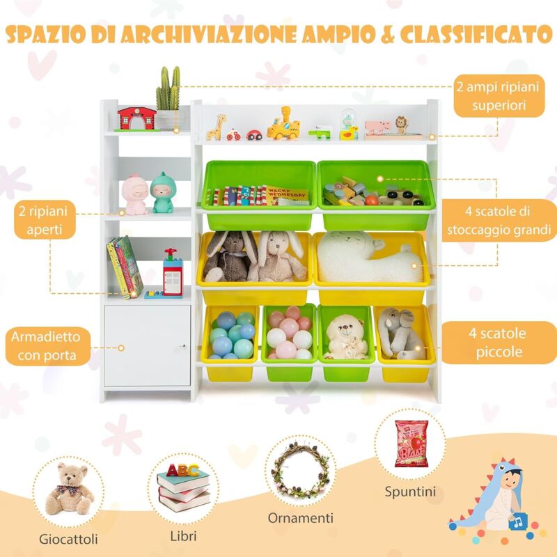 Set Di 4 Contenitori Cubici In Tessuto HNZIGE | Cestini Pieghevoli 33x33x33 Cm Con Manici In Pelle | Verde E Bianco Per Armadio E Giochi
