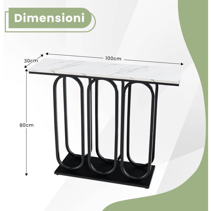 Tavolo Consolle VRULLR 110 Cm Nero Con Piano Effetto Marmo Bianco