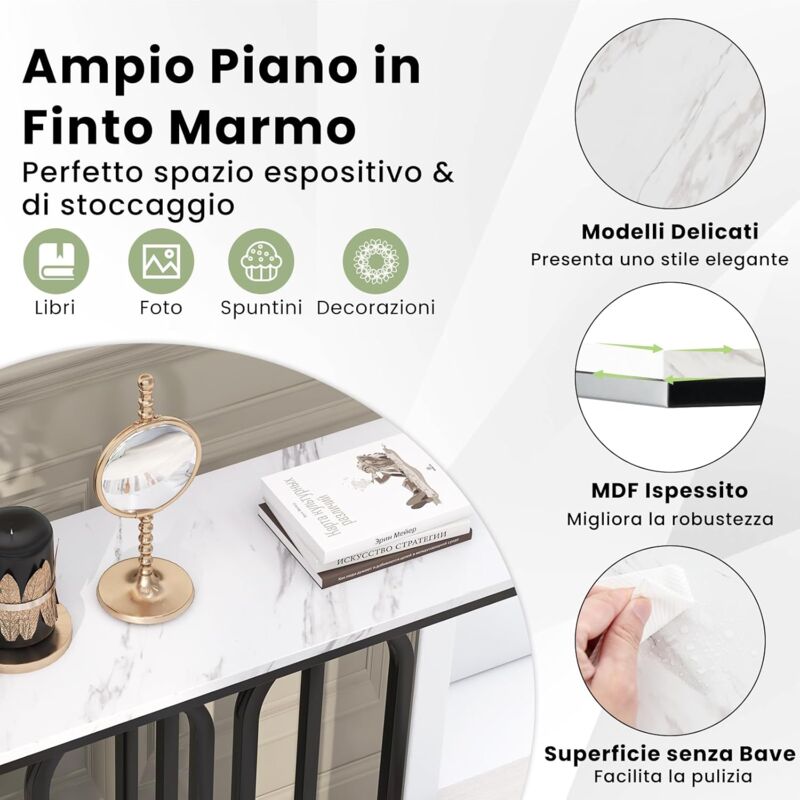 Tavolo Consolle Moderno COSTWAY - Piano Finto Marmo, Gambe In Metallo - 110 Cm - Foto 8