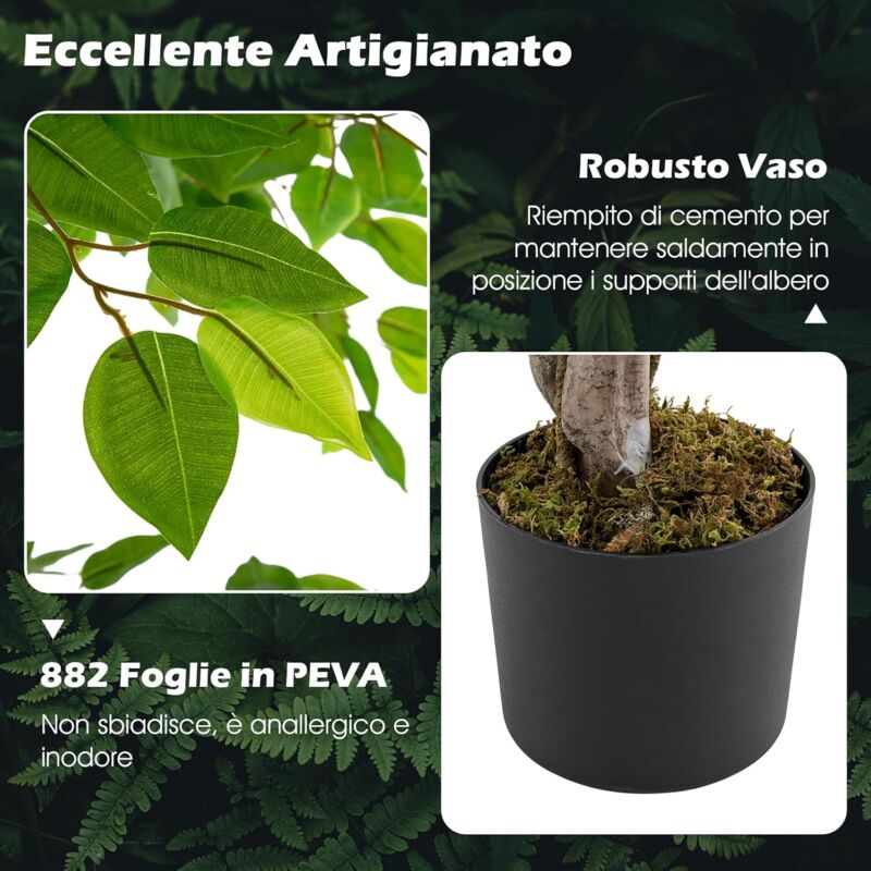 Albero Fico Artificiale Foglia Violino 120cm - Pianta Finta Con Vaso