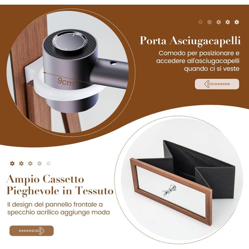 Grande Portagioie a 6 Ripiani, in Pelle PU, Multifunzione, Con Specchio