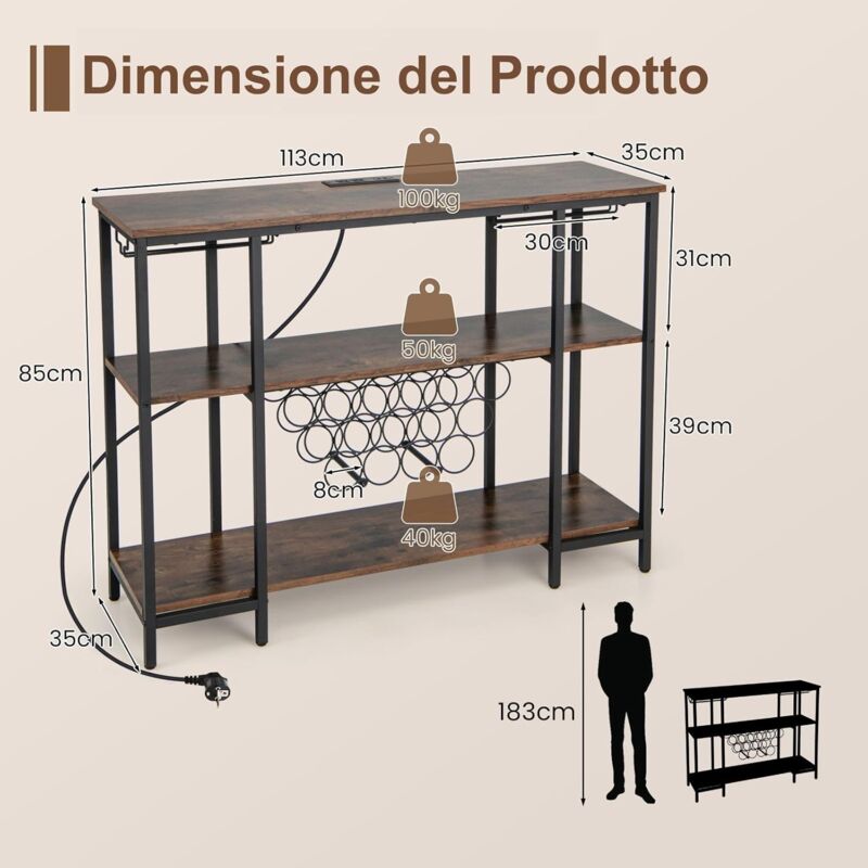 Mobiletto Portabottiglie Da Vino A 3 Livelli Con Ripiani Di Stoccaggio Prolunghe Elettriche Portabottiglie Da Vino Grigio