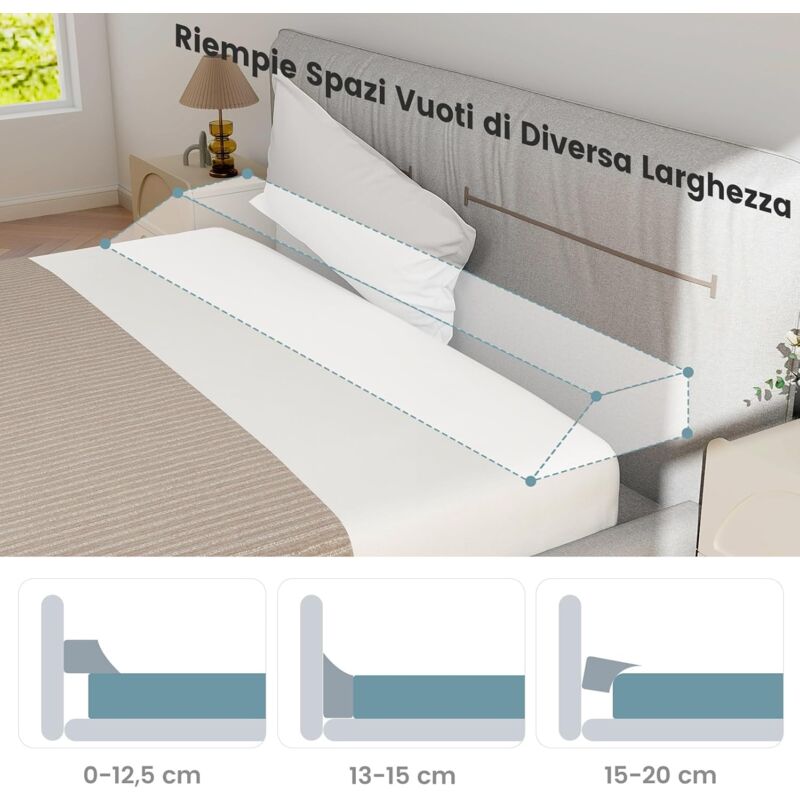 EUHAMS Cuscino A Cuneo Per Letto Queen Size – Riempitivo Testiera – Tasca Portaoggetti – 152x25x15 Cm Grigio