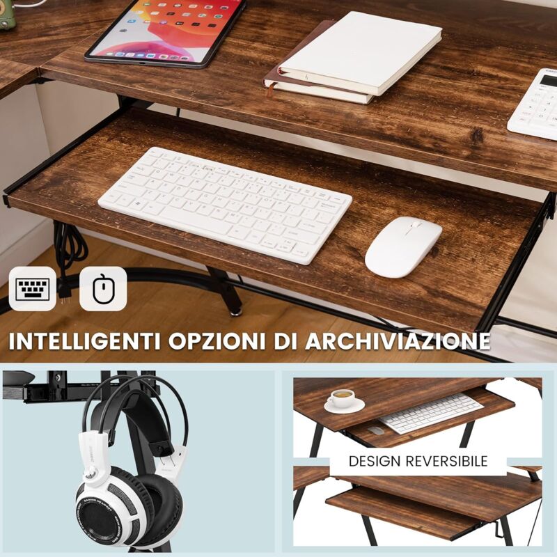 COSTWAY Scrivania Angolare per Computer con Supporto per Monitor