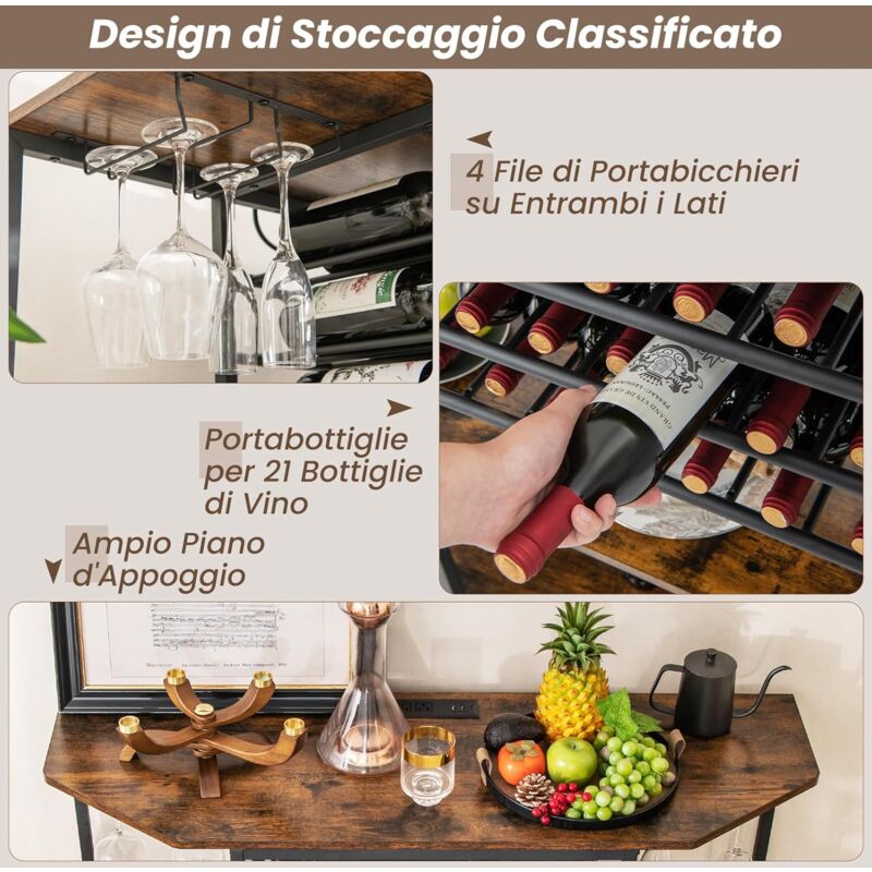 Qriocioa Portabottiglie angolare a 6 ripiani con luci a LED, mobiletto per vino da pavimento con supporto in vetro e bottiglie, armadio angolare industriale per liquori, bar per casa, bar, cucina
