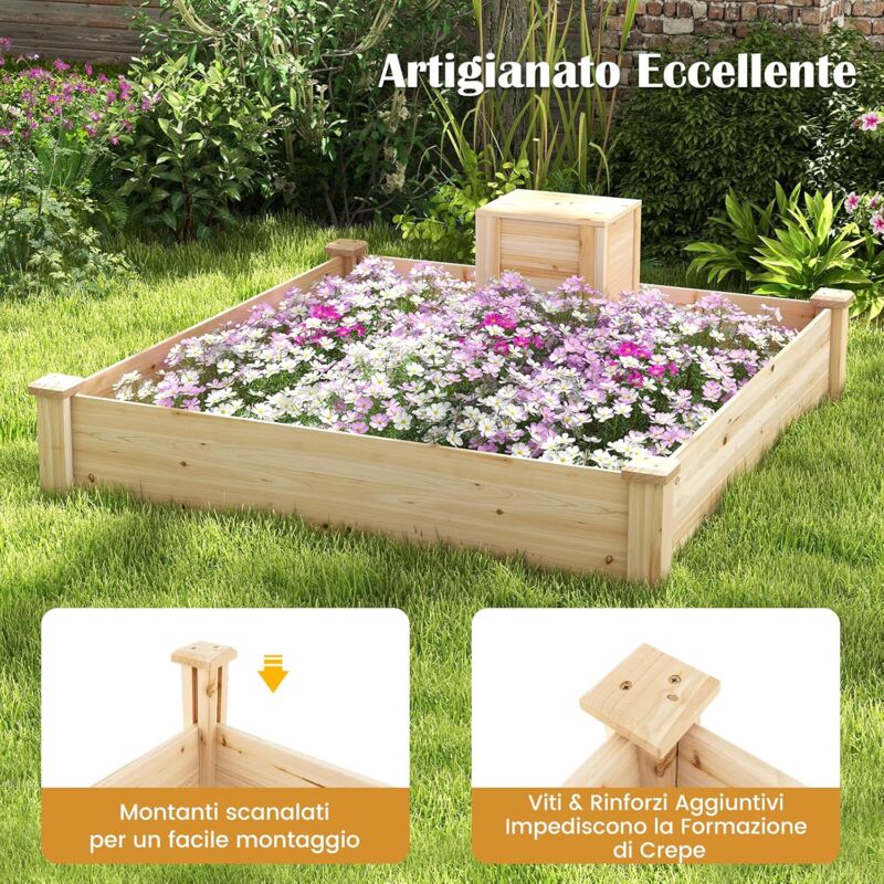 Aiuola Rialzata In Legno HOMASIS 120x59x84cm - Con Ruote E Rivestimento