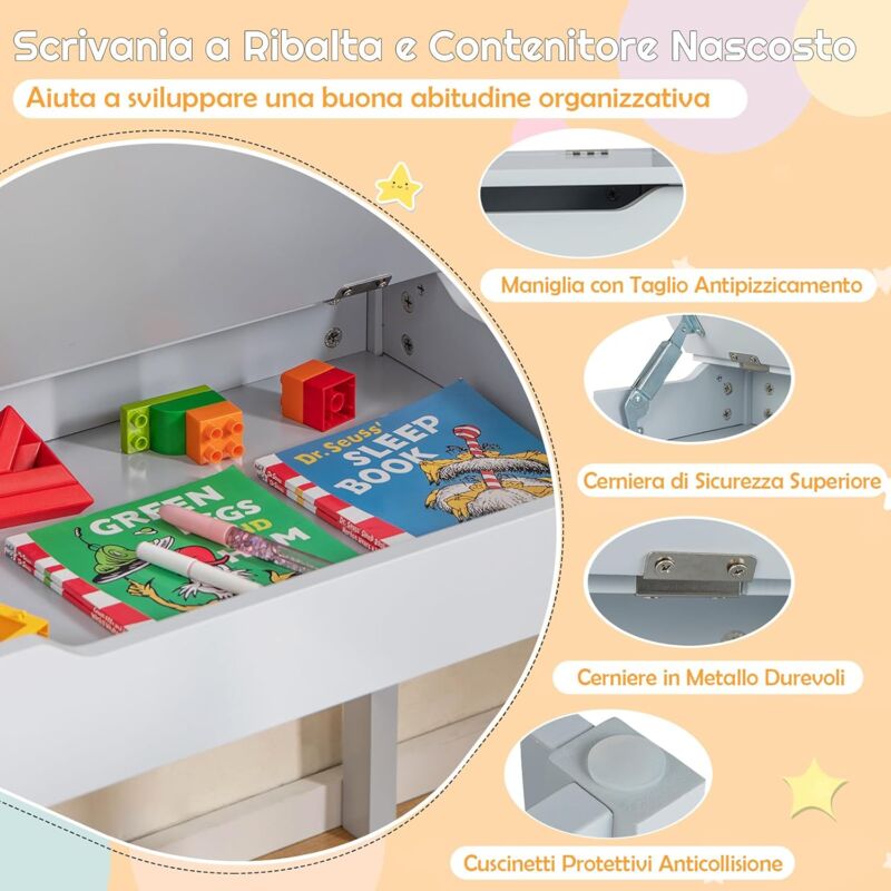 Set Scrivania E Sedia COSTWAY Per Bambini - Altezza Regolabile Con Luce LED - Scrivanietta Blù - Foto 5