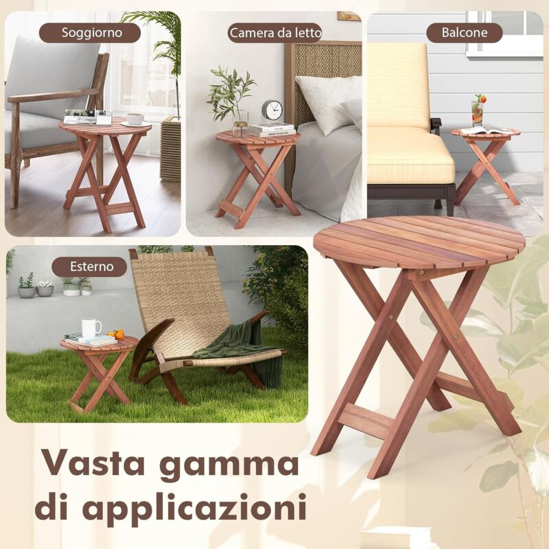 Tavolino Laterale Da Giardino In Legno Di Acacia - Rettangolare, Portatile, Portata 95 Kg, 45x45x45 Cm, Per Interni Ed Esterni