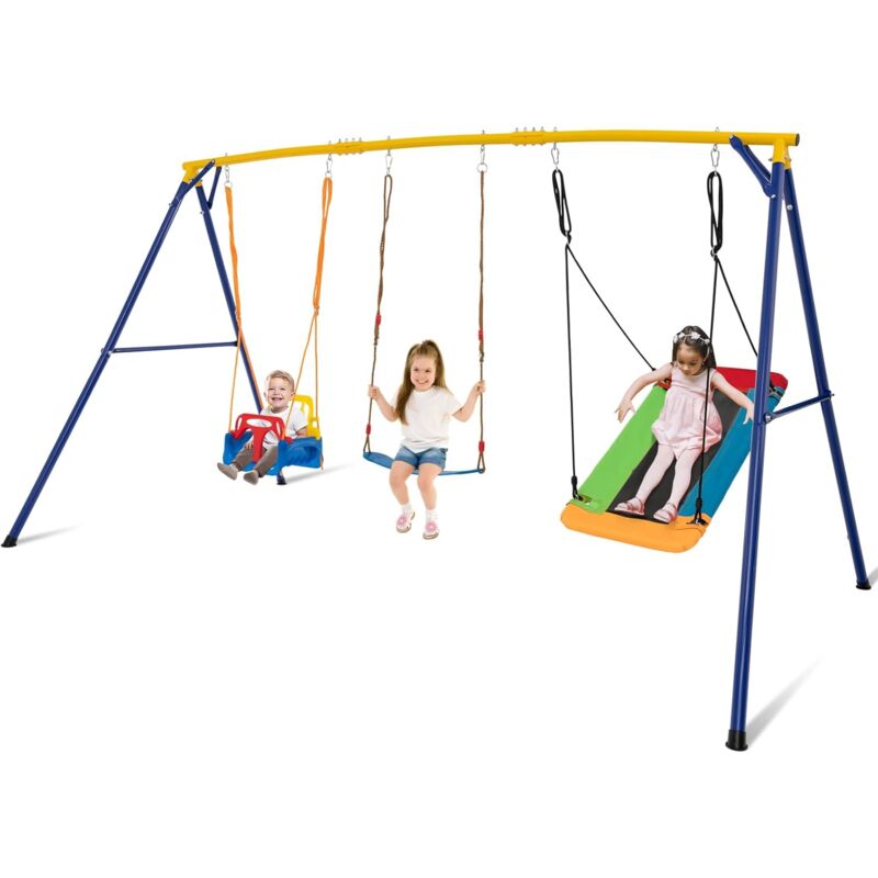 COSTWAY Altalena A Nido Rotonda Arancione Per Bambini - Con Corde Regolabili 100-160cm - 3