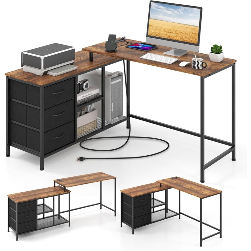 Scrivania Ad Angolo a Forma Di L Con Presa Elettrica, Scrivania per Computer Con