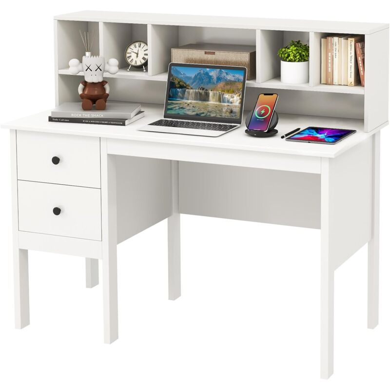 COSTWAY Scrivania per Computer 100 x 50 x 77 cm, Scrivania Moderna e Salvaspazio in Metallo Resistente con Piedini Regolabili, Ideale per Casa e Ufficio (Nero