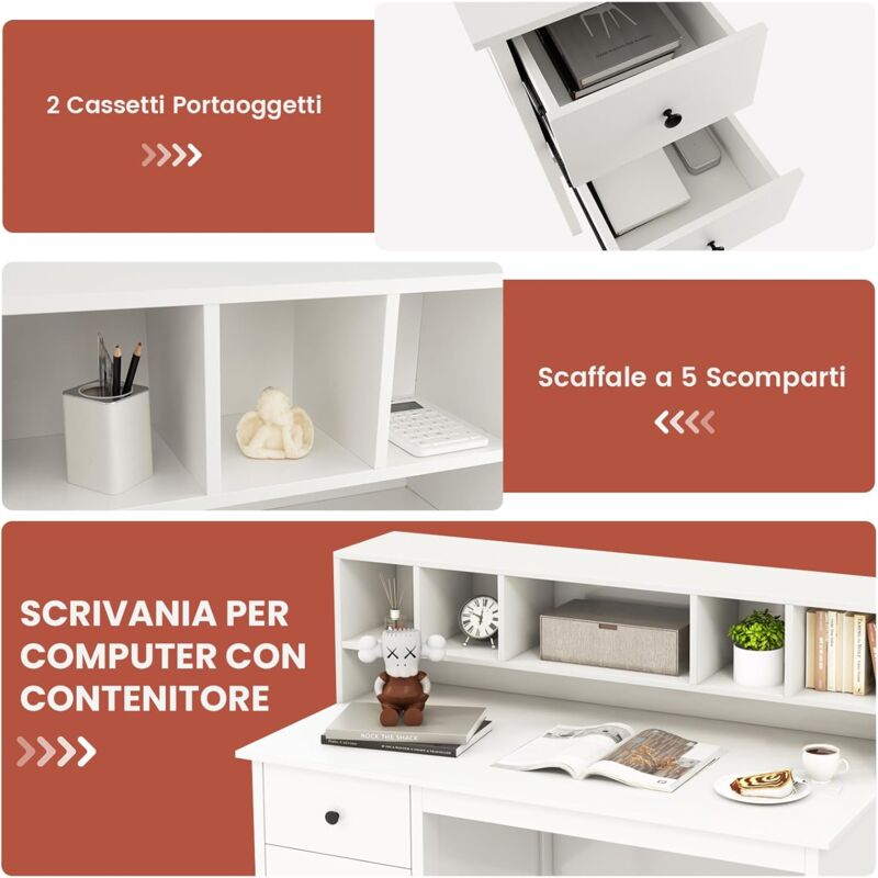 Scrivania Computer DLISITING Con Cassetti, 119 Cm: Scrivania Ufficio Moderna Con Prese USB E Ripiani