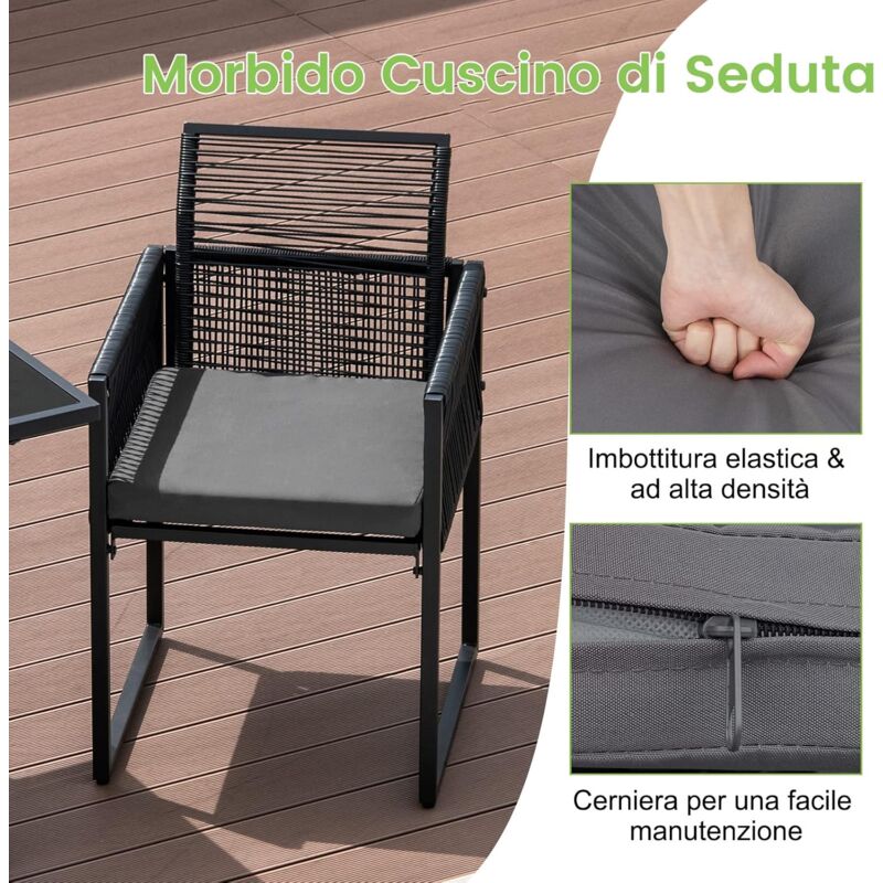 Set Giardino COSTWAY 3 Pezzi - Tavolo E Sedie In Rattan PE Con Vetro Temperato - Foto 2