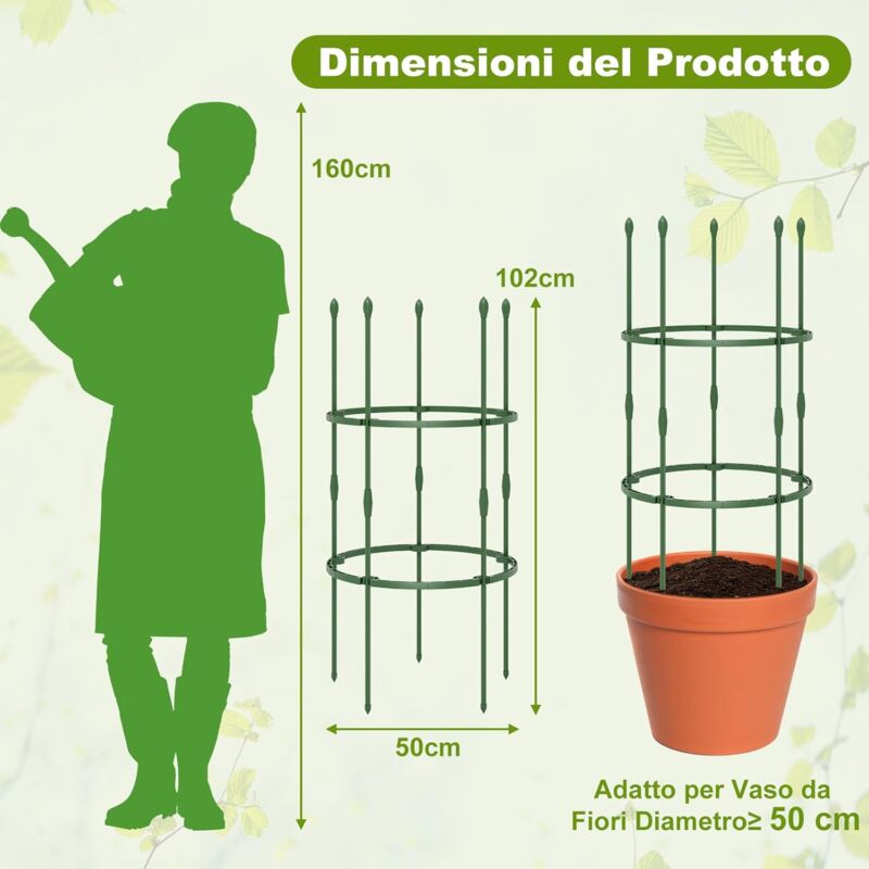 HiGift Confezione Da 6 Pali Di Supporto Per Piante Alti, 25,4 Cm Di