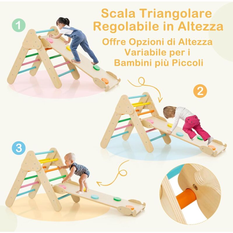 Set Arrampicata Montessori BlueWood Con Triangolo E Scala - Giocattolo Legno Per Bambini 1+ Anni - Foto 12