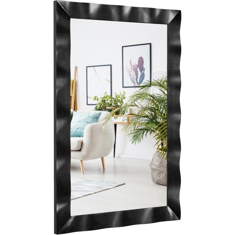Specchio Ondulato ULIKE Nero Con Cornice In Legno – 61x91 Cm – Rettangolare Per Bagno, Camera Da Letto E Soggiorno