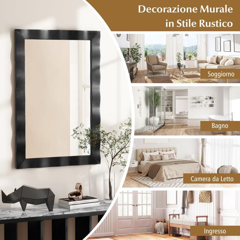 Specchio Da Parete Suidia 76x101 Cm: Design Moderno Con Cornice In Metallo Nero Per Soggiorno E Camera
