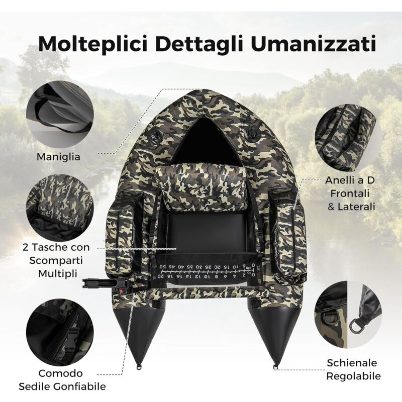 Gommone Gonfiabile Da Pesca - Portatile Con Pinne E Pagaia - Foto 5