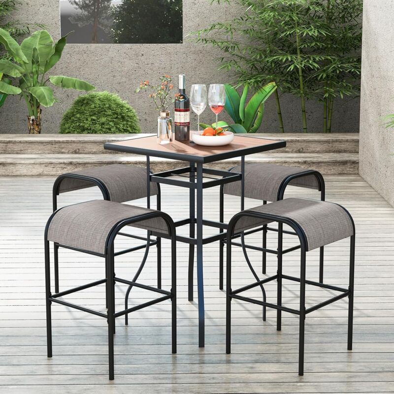 Set di 2 Sgabelli da Giardino,Sgabello da Giardino in Tessuto Texlilene, Sgabello da Bar da 76 cm, con Seduta Curva in Tessuto, Struttura in M | Leroy Merlin
