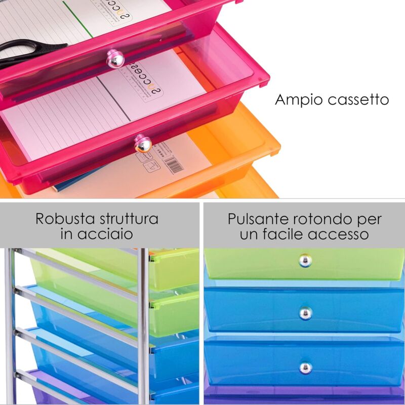 Carrello Portaoggetti A 3 Livelli Su Ruote | 43x36x86 Cm | Organizer In ABS E Acciaio | Per Cucina, Bagno, Lavanderia (Nero)