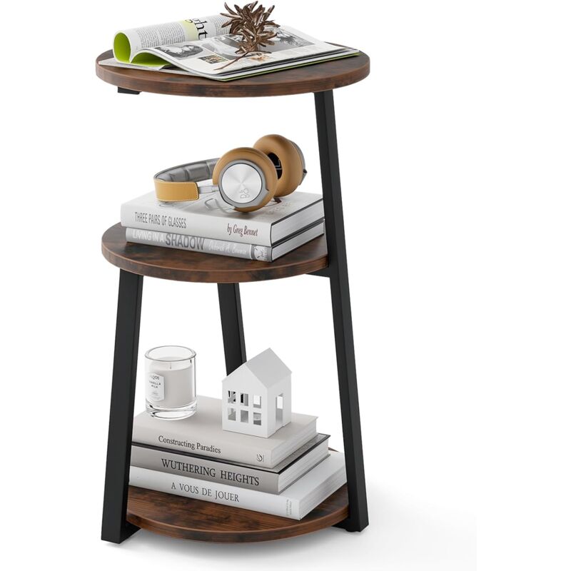 Moderno tavolino rotondo con contenitore industriale – Set di 2 tavolini impilabili con piano in vetro, robusta struttura in metallo, perfetto per piccoli spazi