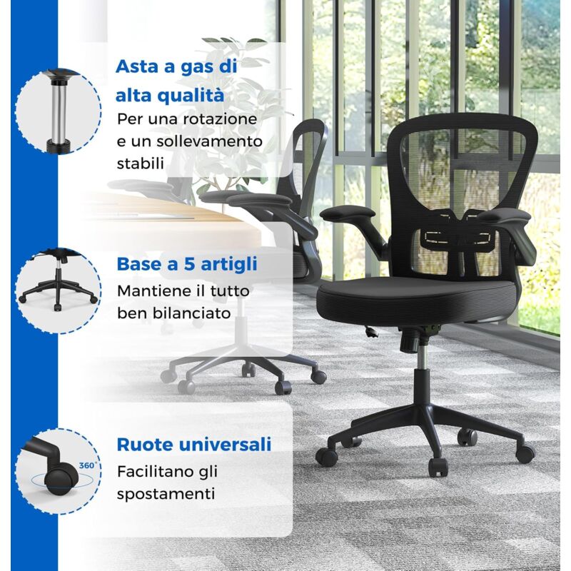 COSTWAY Sedia Da Scrivania Con Ruote, Sedia Ufficio Ergonomica Girevole, Regolabile In Altezza Poltrona Relax Per Ufficio Studio Camera Da Letto 66x 66x 83 93cm Grigio 62541201