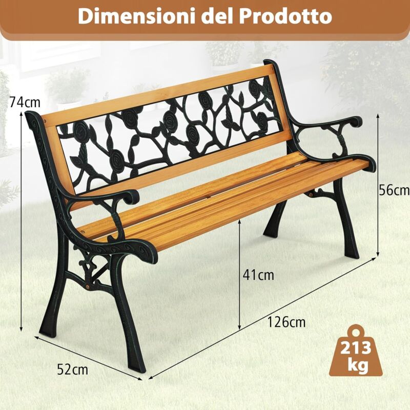 Panca da Giardino per Esterni, Panchina da Giardino Panchina da Esterno in Metallo, Cortile di casa Doppio Sedile Terrazza Panca per Il Tempo Libero Sedia da Portico