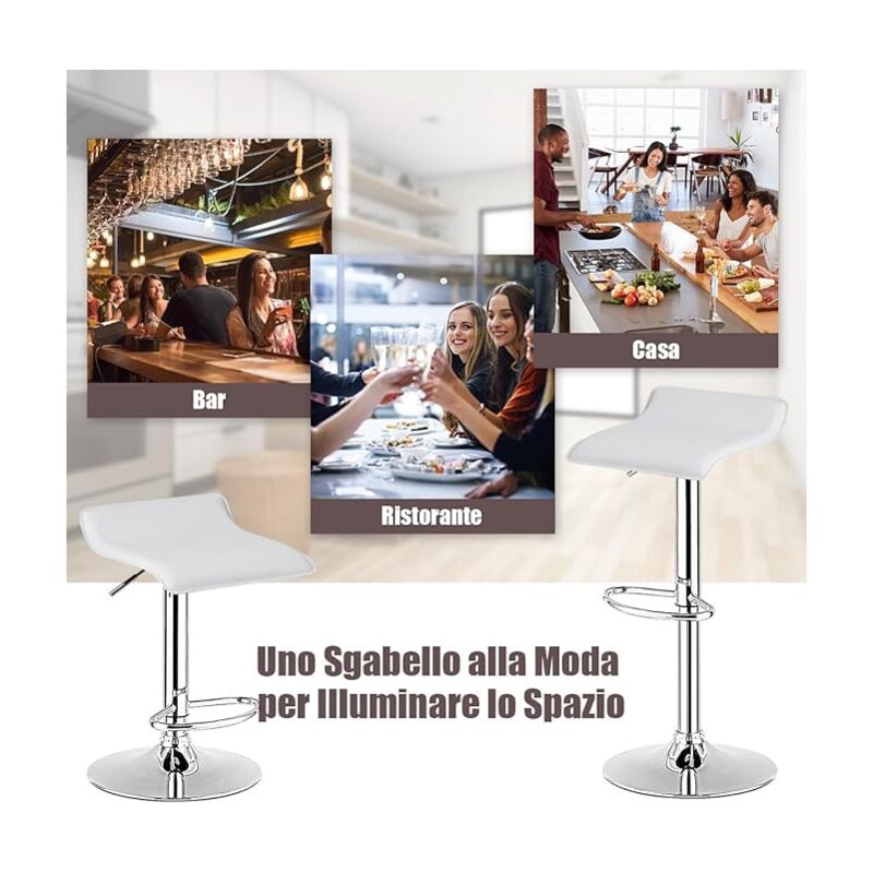 COSTWAY Set Di 2 Sgabelli Da Bar Girevoli Regolabili In Altezza, Neri, Con Poggiapiedi, Portata 120 Kg