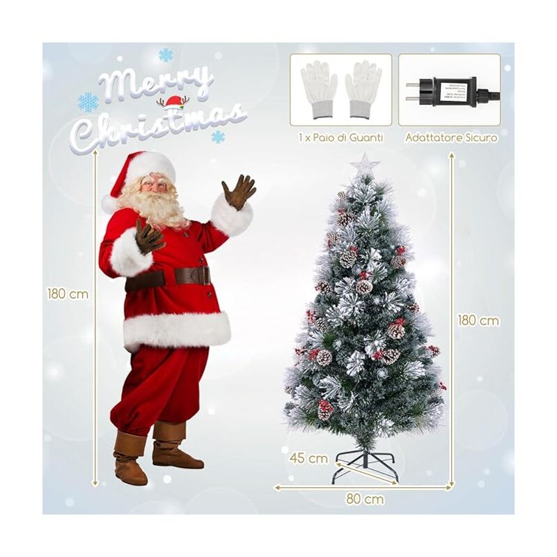 Albero Di Natale Artificiale Innevato 90cm Con 78 LED Bianco Caldo – Bacche Rosse, Base Vintage E 8 Modalità Luce – Perfetto Per Casa E Appartamento