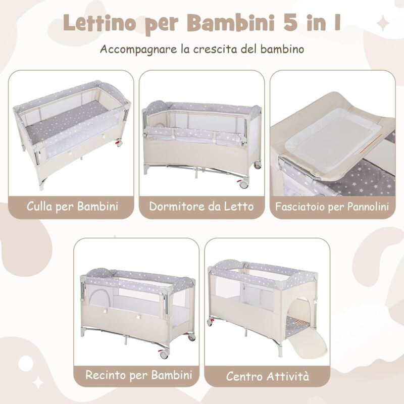 Letto Da Viaggio Caretero KEY 120x60 Cm – Pieghevole, Con Materasso E Borsa, Per Bambini Fino A 15 Kg, Grigio