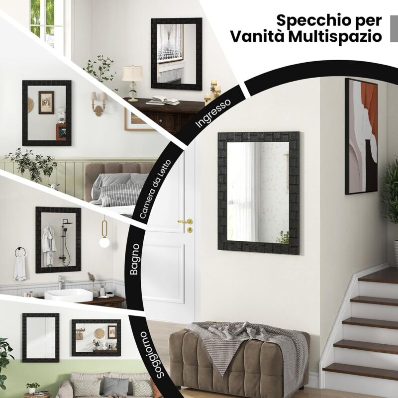 Specchio da Parete Contemporaneo con Cornice Nera | 70 x 50 cm | Perfetto per Camera o Ingresso | Leroy Merlin