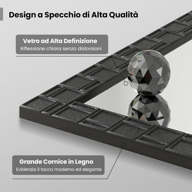 Specchio da Bagno, Specchio da Parete, Cornice in Legno a