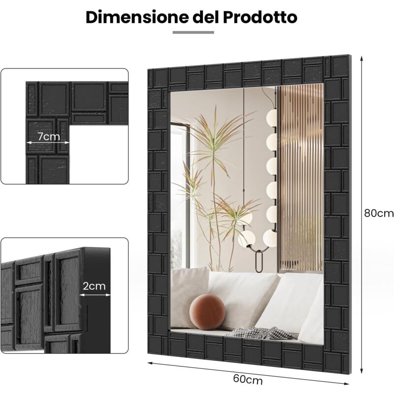 Sold at Auction: Specchio da parete con profilo in legno e cornice in vetro spec