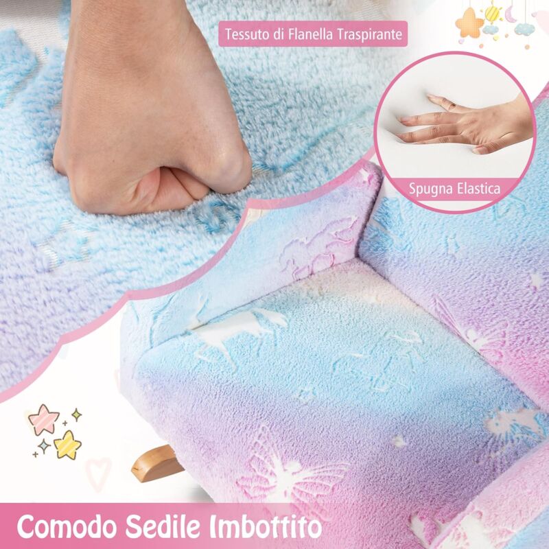Sedia Dondolo Per Bambini 3-5 Anni - In Flanella Morbida, Con Motivi Luminosi, 56x49x50 Cm - Foto 7