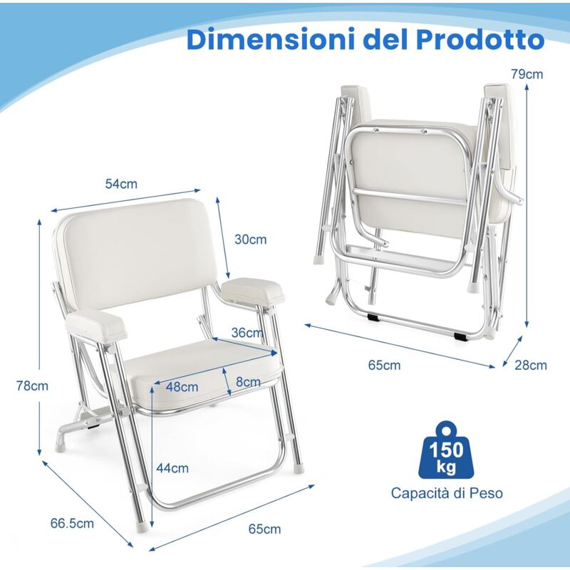 Sedia Da Barca COSTWAY - Imbottita In PVC, Telaio PP, Per Pesca E Touring Sedia Capitano 150kg
