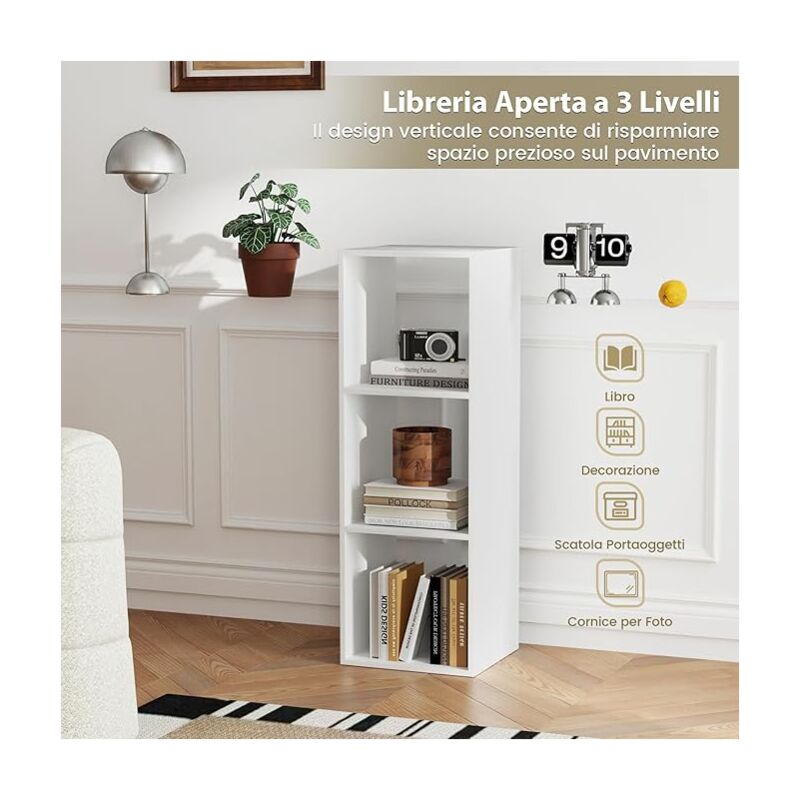 Libreria 2 Cubi Moderna Con 3 Ripiani Aperti - Scaffale Verticale Per Soggiorno E Camera Con Antiribaltamento - Foto 11