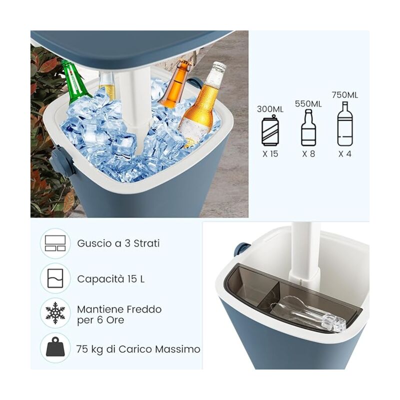 Secchiello Per Ghiaccio Zincato 4 Litri Con Coperchio E Pinza – Doppia Parete Per Picnic, Bar E BBQ