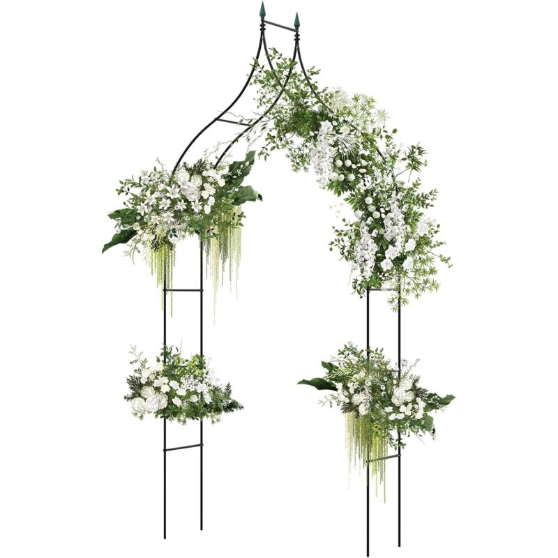 COSTWAY Arco Da Giardino In Metallo 198x49.5x221 Cm – Con Fioriere Laterali, Perfetto Per Matrimoni E Piante Rampicanti