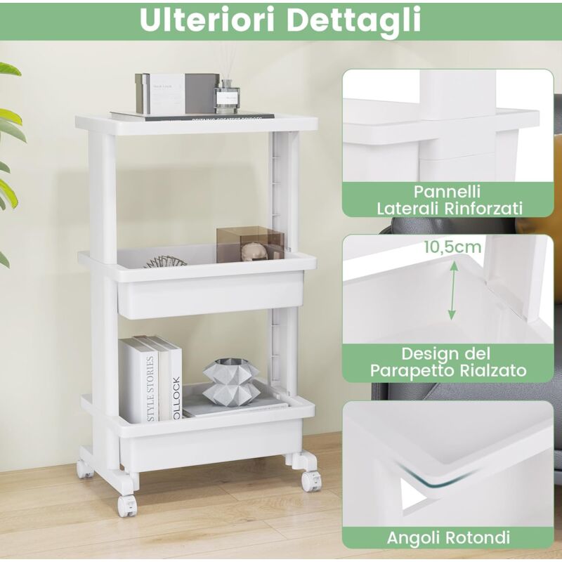 COSTWAY Carrello Portautensili a 3 Livelli, Carrello Metallico Resistente con 3 Ripiani, 4 Ruote