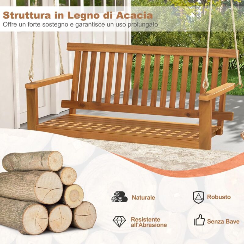 Altalena Da Giardino In Legno Per 2 Persone - Panchina Sospesa Bianca, Capacità 230 Kg, Ideale Per Cortile E Terrazzo - Foto 12