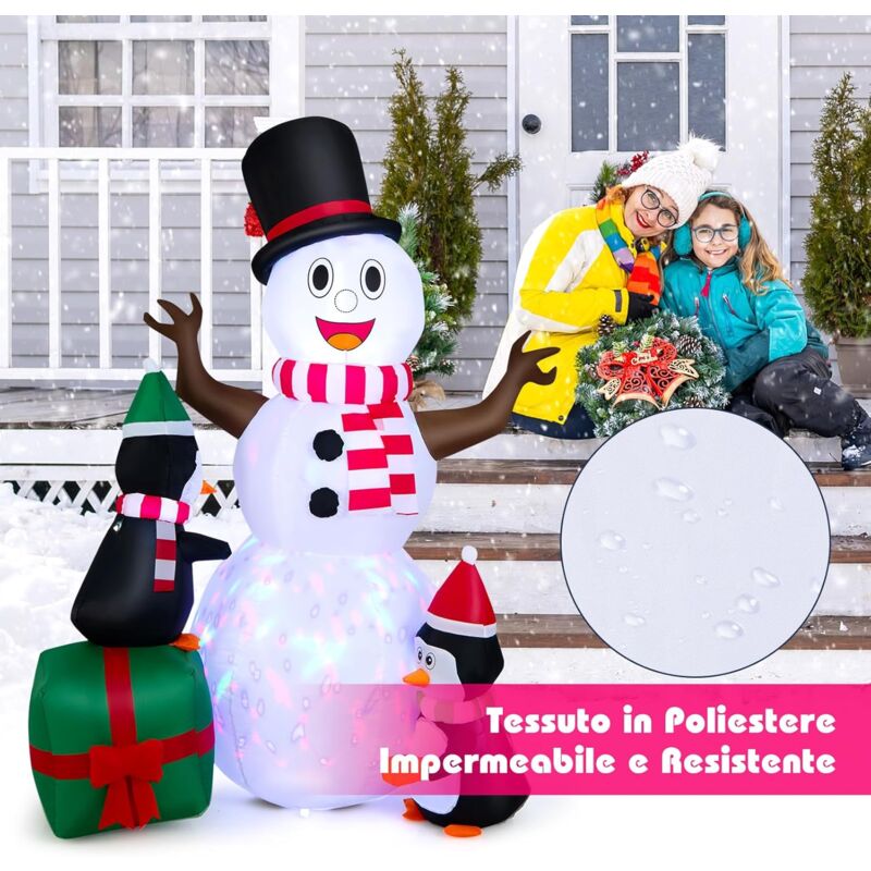 Outsunny Pupazzo di Neve Gonfiabile con Luci LED da Esterno e Interno