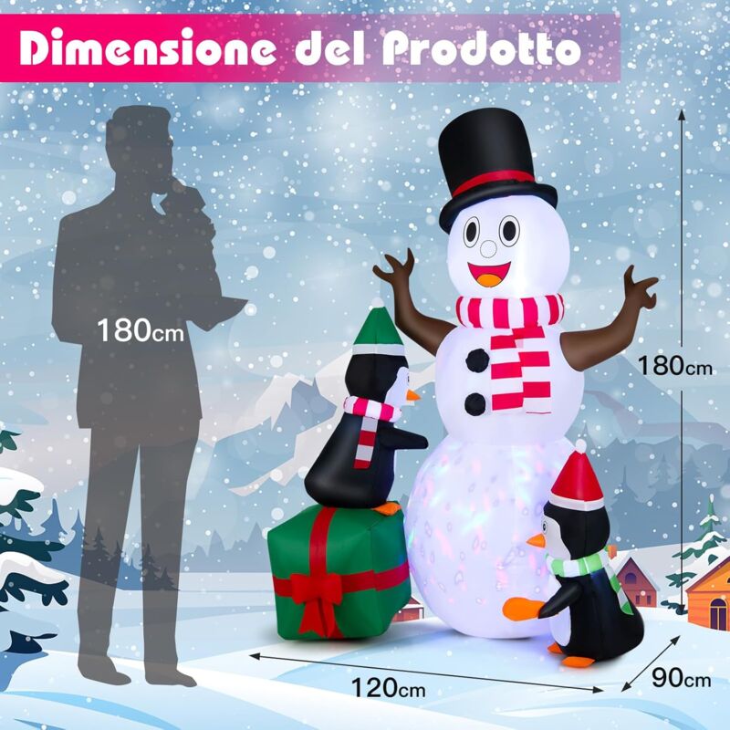 HOMCOM Pupazzo Di Neve Gonfiabile Da Esterno Impermeabile Con Luci A Led 240cm Bianco 83314471