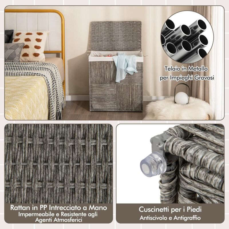 Cesto portabiancheria con coperchio - 100 litri con 1 sacco portabiancheria - Cesto portabiancheria grigio, adatto per camere da letto e lavanderie | Leroy Merlin