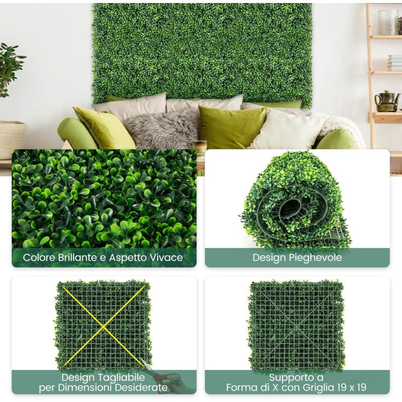 12 Pannelli Parete Per Piante Artificiali Milano: 40x60 Cm, Fogliame Plastica Verde Per Recinzioni, Balconi E Giardini - 3