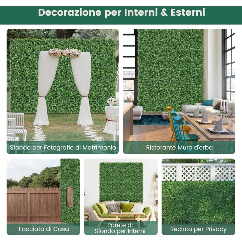 Pannelli Decorativi In Erba Artificiale - 12 Pezzi 50x50 Cm, Perfetti Per Privacy E Design In Giardino E Interni