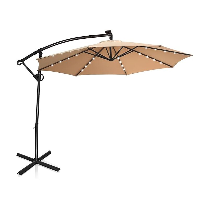Ombrellone Da Giardino COSTWAY 300 Cm Con 32 Luci LED Solari - Rotazione 360°, Inclinabile, Per Piscina E Cortile